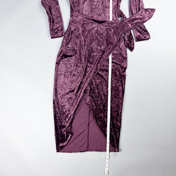 Vintage Velvet Dress | 80's Plum Purple Gothic Faux Wrap Midi Dress - Picture 6 of 6